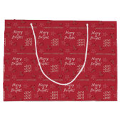 Merry & Bright Burgundy Gift Bag - Groot, glanzend Large Cadeautasje (Achterkant)