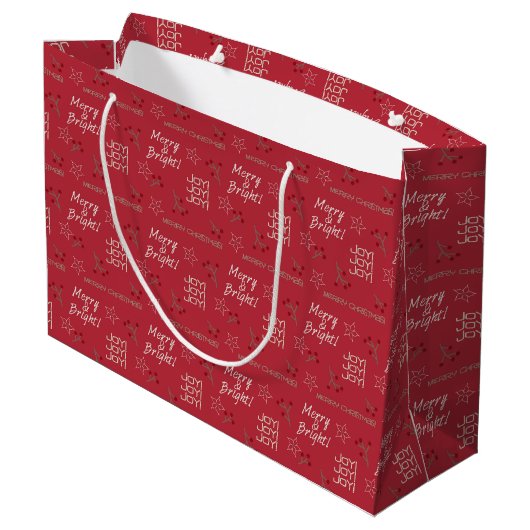 Merry & Bright Burgundy Gift Bag - Groot, glanzend Large Cadeautasje (Achterkant Gekanteld)