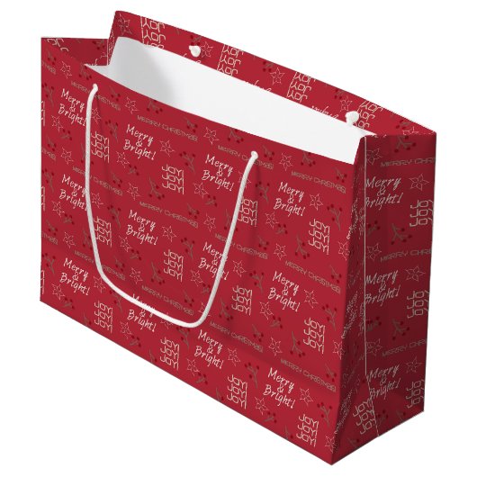 Merry & Bright Burgundy Gift Bag - Groot, glanzend Large Cadeautasje (Voorkant Gekanteld)