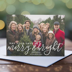 Merry & Bright Calligrafie Horizontale Foto Marmer Feestdagenkaart