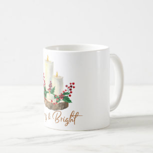 Merry & Bright Candle Holly Christmas Coffee Mok