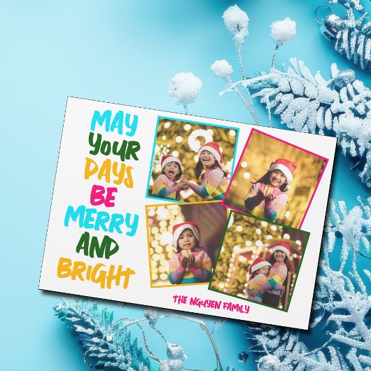 Merry Bright Christmas 4 Photo Collage Magnet Card
