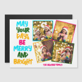 Merry Bright Christmas 4 Photo Collage Magnet Card (Devant / Derrière)
