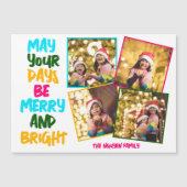 Merry Bright Christmas 4 Photo Collage Magnet Card (Devant)