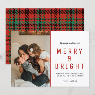 Merry & Bright Christmas Familie Foto Plaid Kaart
