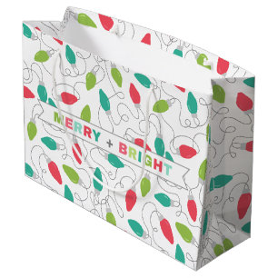 Merry + Bright Christmas Lights Gift Bag Groot Cadeauzakje