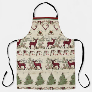 Merry Bright Christmas Pine Tree Deer Rustiek Hout Schort
