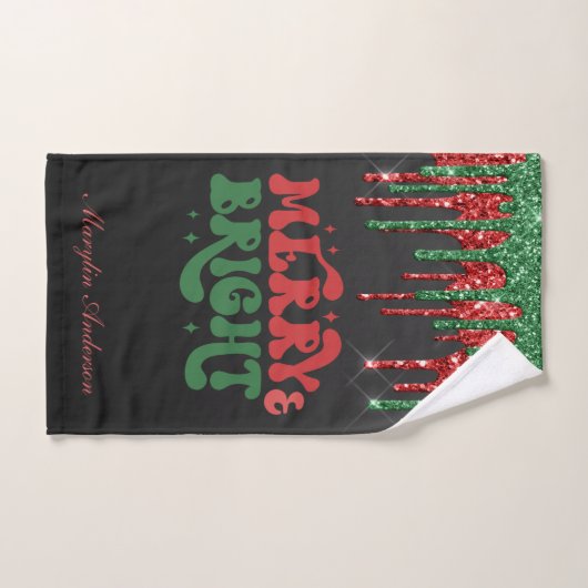 MERRY & BRIGHT CHRISTMAS SCRIPT CUSTOM MONOGRAM BAD HANDDOEK (Handdoek)
