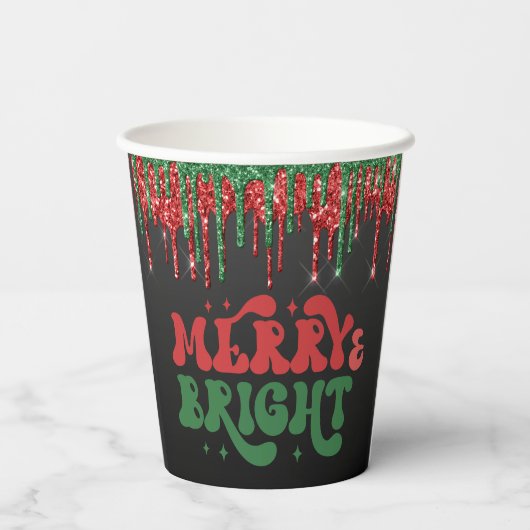 MERRY & BRIGHT CHRISTMAS SCRIPT CUSTOM MONOGRAM PAPIEREN BEKERS (Achterkant)