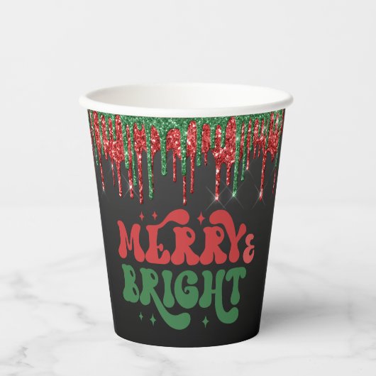 MERRY & BRIGHT CHRISTMAS SCRIPT CUSTOM MONOGRAM PAPIEREN BEKERS (Voorkant)