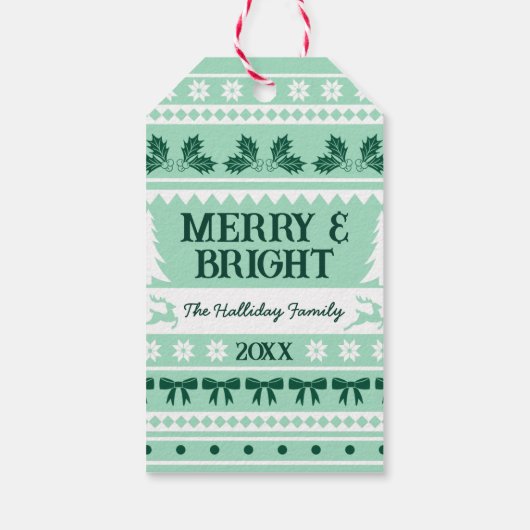 Merry & Bright Christmas Sweater Mint Green Cadeaulabel (Achterkant)