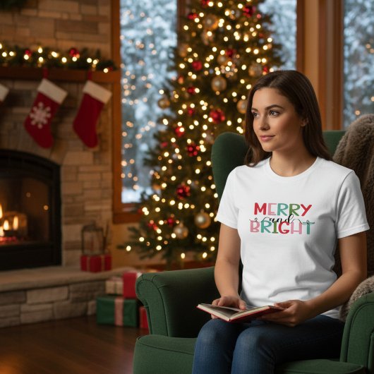 Merry & Bright Christmas T-Shirt – Festive Holiday