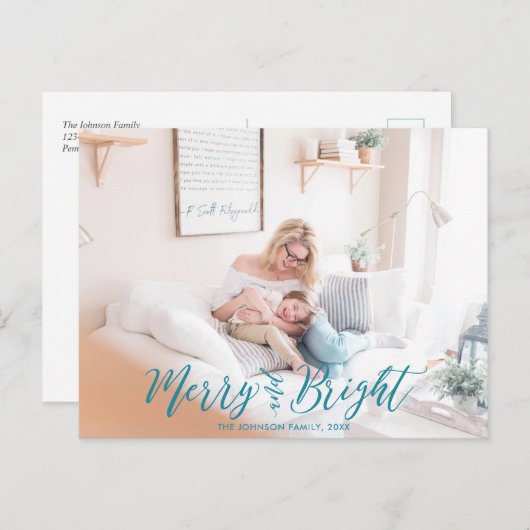 Merry & Bright Christmas Typografie Foto Briefkaar Briefkaart (Voorkant / Achterkant)
