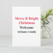 Merry Bright Christmas voeg familienaam welkomstvr Kaart (Staand voorkant)