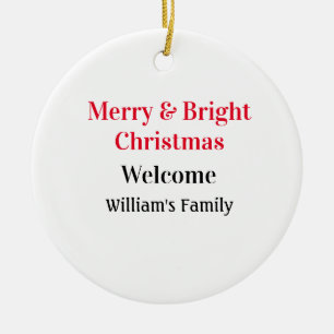 Merry Bright Christmas voeg familienaam welkomstvr Keramisch Ornament