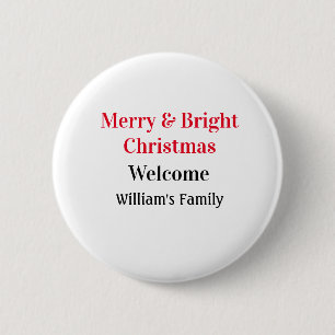 Merry Bright Christmas voeg familienaam welkomstvr Ronde Button 5,7 Cm