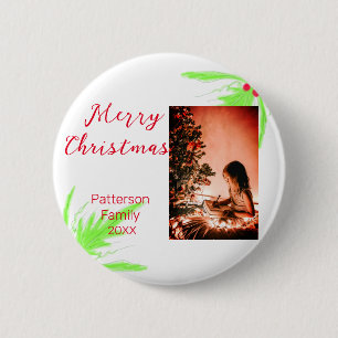 Merry Bright Christmas voeg familienaam welkomstvr Ronde Button 5,7 Cm