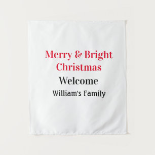 Merry Bright Christmas voeg familienaam welkomstvr Wandkleed
