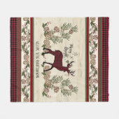 Merry Bright Christmas Winter Familienaam W Deer Fleece Deken (Voorkant (Horizontaal))