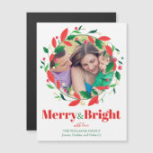 Merry & Bright Christmas Wreath Two Photo Magnet (Devant / Derrière)