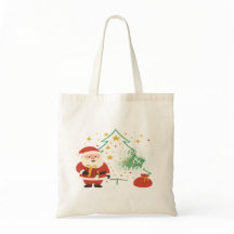 Merry & Bright Cute Santa Christmas Gift Tote Bag