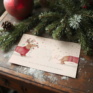 Merry & Bright   Dachshund Dog-kerstkeuken Folie Feestdagenkaart