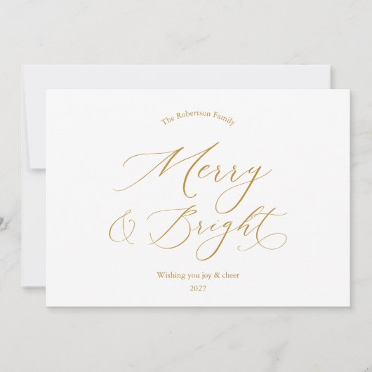 Merry & Bright Elegante Kerstkaart met Gouden Schr (Voorkant)