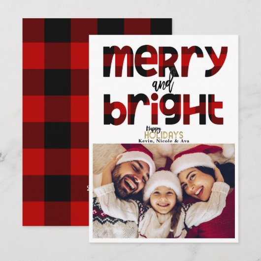 MERRY & Bright Family Christmas Carte photo (Devant / Derrière)