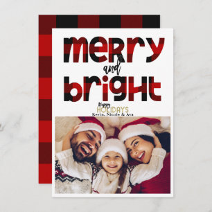 MERRY & Bright Family Christmas Carte photo