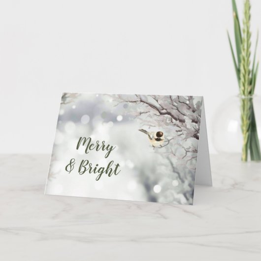 Merry Bright Forest Snowflakes Chickadee Bird Feestdagen Kaart (Voorkant)