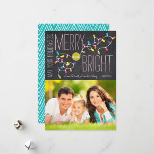 Merry & Bright Foto Kerstkaart - Verticaal
