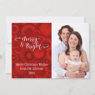 Merry & Bright Foto met Rode Cirkels & Strepen Feestdagenkaart