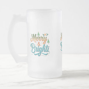 Merry & Bright Frosted Glass Mok - 16 oz