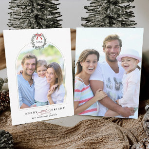 Merry & Bright Gebogen Familie 2 Foto Kerstmis Feestdagenkaart