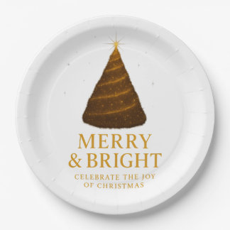 Merry & Bright Gold Christmas Paper Dinner Plates Papieren Bordje