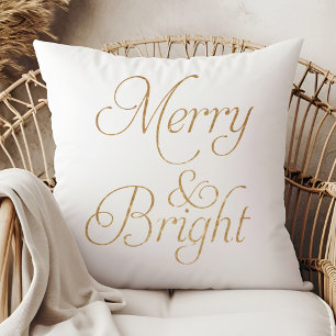 Merry & Bright - Goud en wit kerstkussen Kussen