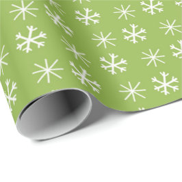 Merry & Bright Green/White Kerstsnowflake Cadeaupapier