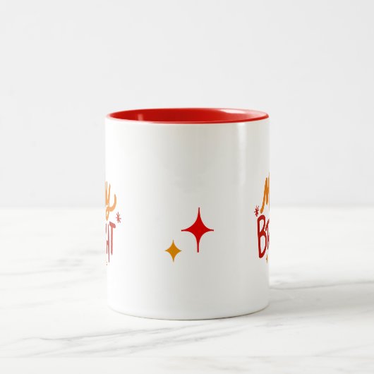 Merry & Bright Hand Lettered Two-Tone Mug (Centre)