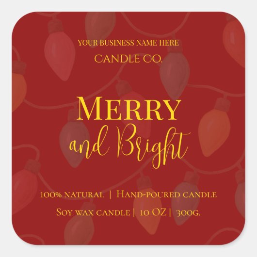 Merry & Bright Holiday | Editable Christmas Candle Vierkante Sticker (Voorkant)