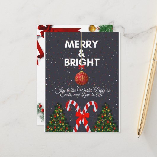 Merry & Bright Joyful Christmas Kaart (Voorkant / Achterkant in situ)
