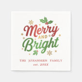 Merry & Bright Kerst Rood en Groen Typografie Servet (Voorkant)