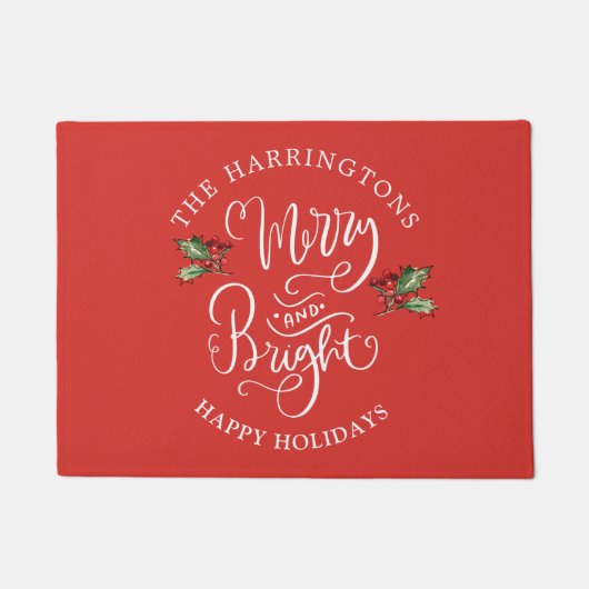 Merry Bright kerstfamilienaam Doormat Deurmat (Voorkant)