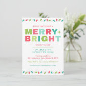 Merry + Bright kerstfeest uitnodiging (Staand voorkant)