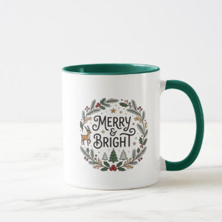 Merry & Bright Kerstkrans Groen Handvat Mok