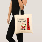 Merry & Bright Kerstman met Jaar Tote Bag (Voorkant (product))
