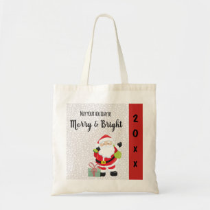 Merry & Bright Kerstman met Jaar Tote Bag