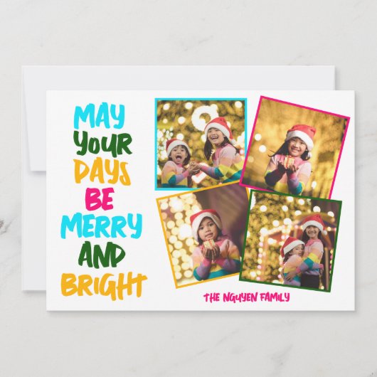 Merry Bright Kleurrijke Kerstfoto Collage Feestdagenkaart (Voorkant)