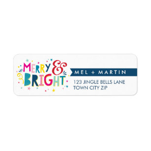 MERRY & BRIGHT kleurrijke leuke vakantie adreslabe Etiket