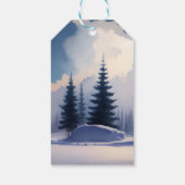 Merry & Bright l Blue Waterverf Pine Forest Cadeaulabel (Achterkant)