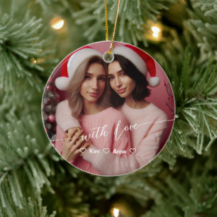 Merry & Bright Lesbische Retro Roze Aangepaste f Keramisch Ornament